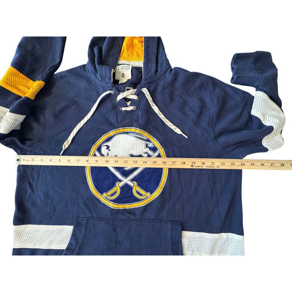 Vintage CCM Buffalo Sabres Lace Up Hockey Jersey Hoodie Navy Gold Mens Large NHL